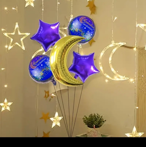 NWT 5 pieces Eid Ramadan balloon set/ crescent and star Balloon set/ Eid decor - Picture 7 of 10